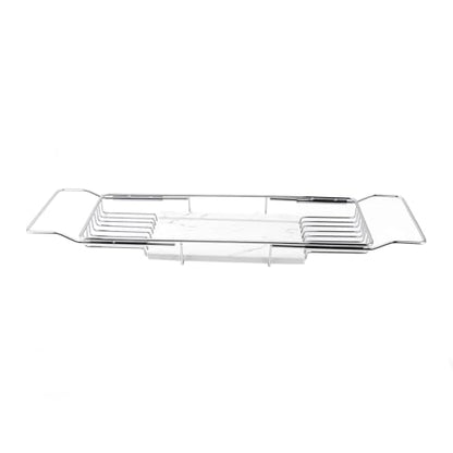 Metal Marble Bathtub Rack, Bathtub Caddy Tray Stainless Steel Shower Caddy Tray with Extending Sides, Bathroom Trays (Silver White) - size: Silver White