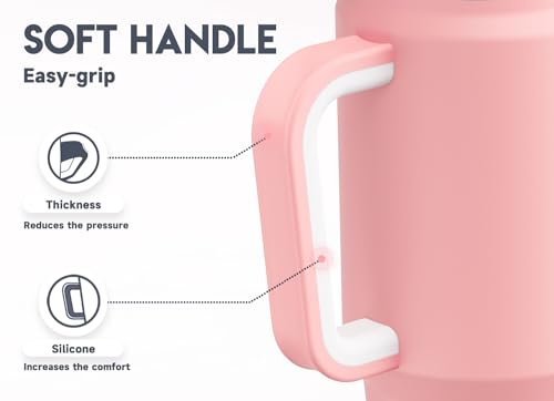 Meoky 32 oz Tumbler with Handle, Insulated Tumbler with Lid and Straw, Stainless Steel Travel Mug, Keeps Cold for 24 Hours, 100% Leak Proof, Fits in Car Cup Holder (Blush) - color: Blush, size: 32 Ounces