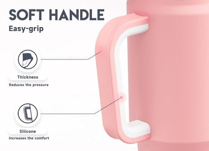 Meoky 32 oz Tumbler with Handle, Insulated Tumbler with Lid and Straw, Stainless Steel Travel Mug, Keeps Cold for 24 Hours, 100% Leak Proof, Fits in Car Cup Holder (Blush) - color: Blush, size: 32 Ounces