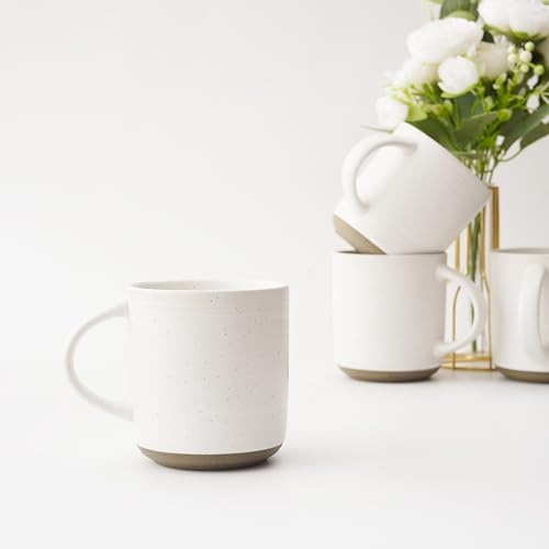 Bacimi® - Coffee Mugs Set of 4 - Stoneware Mugs 13.5oz - Ceramic Coffee Cups with Handle - Large Coffee Mug for Cappuccino, Latte & Hot Beverages - Eggshell White - style: Standard Set