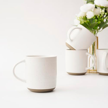 Bacimi® - Coffee Mugs Set of 4 - Stoneware Mugs 13.5oz - Ceramic Coffee Cups with Handle - Large Coffee Mug for Cappuccino, Latte & Hot Beverages - Eggshell White - style: Standard Set