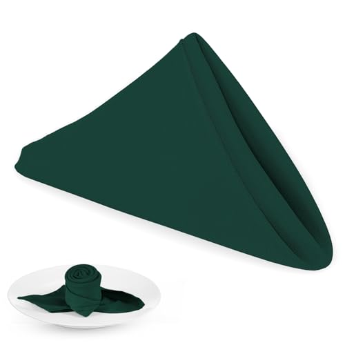 PLOYMONO Hunter Green Cloth Napkins - 8 Pack 17" x 17" Polyester Napkins | Heavy Duty 180 GSM Cloth Napkins with Hemmed Edges - Great for Restaurants, Weddings, Parties, Banquets Dinner - color: Hunter Green