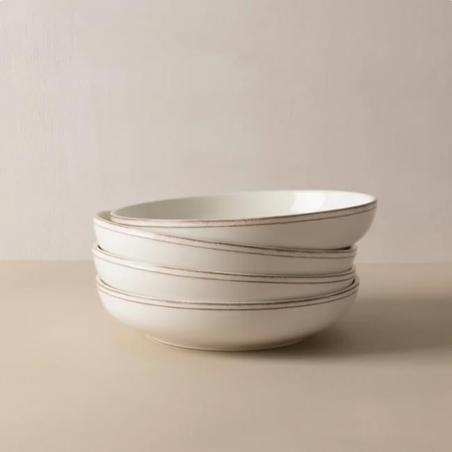 Over&back Lake Como 16 Piece Dinnerware Set Ivory – Premium Stoneware Dishes – Service for 4 – Includes Dinner Plates, Salad Plates, Bowls – Reactive Glaze Finish – Microwave & Dishwasher Safe