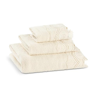 Zahari Home 3 Piece Laced Towel Set - Stylish Soft Plush Cotton Towels with Hand Towel & Washcloth - Highly Absorbent Towels for Bathroom, Gym, Hotel & Spa (Crochet Beige) - color: Crochet-beige