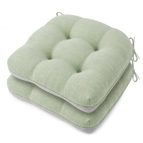 Battilo Dining Chair Cushions Set of 2, 15.5"x15.5"x4", Sage Green | Seat Cushions for Kitchen Chairs with Non-Slip Backing, Indoor/Outdoor Waterproof Chair Seat Pads with Ties - color: Sage Green, size: 2 Count(Pack of 1)
