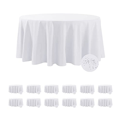 Fokitut 12 Pack Waterproof Round Tablecloth, 120 Inch, Stain Resistant and Wrinkle Polyester Table Cloth, Fabric Table Cover for Kitchen Dining, Wedding, Party, Holiday Dinner-White - color: White, size: Round-120''-12pack