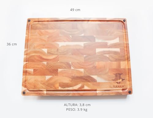KANKA Acacia Wood Cutting Board Reversible – 19 x 14 Extra Large End Grain Butcher Block with Juice Groove, Non-Slip Feet & Built-In Handles – Ideal Wooden Cutting Board for Meat & Chopping