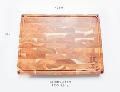 KANKA Acacia Wood Cutting Board Reversible – 19 x 14 Extra Large End Grain Butcher Block with Juice Groove, Non-Slip Feet & Built-In Handles – Ideal Wooden Cutting Board for Meat & Chopping