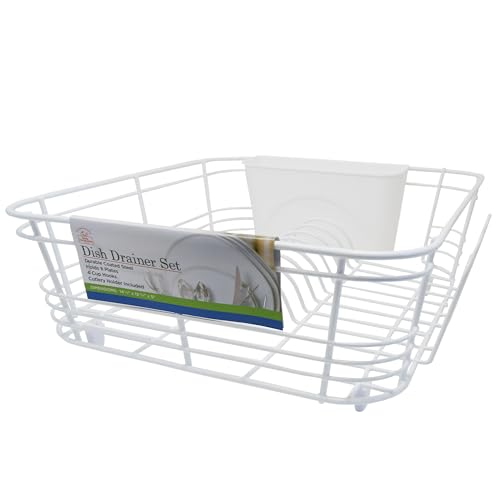 Better Houseware Dish Drying Rack, Space-Saving Dish Drainer Rack for Kitchen Counter, Kitchen Dish Strainer 2-Piece Set with Utensil Holder, White - color: White, size: Standard