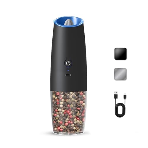 Rechargeable Gravity Salt Pepper Grinder Set, 1 Pack (Black) | Gravity Automatic Grinder With LED Light & Adjustable Roughness, Rechargeable Seasoning Tool For Kitchen Use - color: Rechargeable/Single/Black