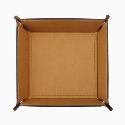Valet Tray Desktop Storage Organizer, Vegan Leather Catchall Tray Bedside Vanity Tray Nightstand Caddy Holder for Remote Controller, Watch, Keys, Phone, Wallet, Sunglasses, Jewelry, Khaki - color: Khaki