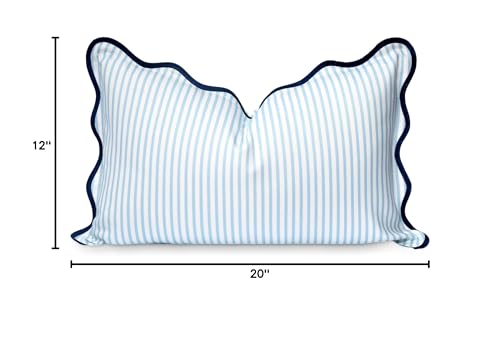 Hofdeco Premium Coastal Patio Indoor Outdoor Scalloped Lumbar Pillow Cover Only, 12"x20" Water Repellent for Backyard, Couch, Baby Blue Print Stripes - color: Baby Blue Stripes B 12"x20"