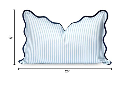 Hofdeco Premium Coastal Patio Indoor Outdoor Scalloped Lumbar Pillow Cover Only, 12"x20" Water Repellent for Backyard, Couch, Baby Blue Print Stripes - color: Baby Blue Stripes B 12"x20"