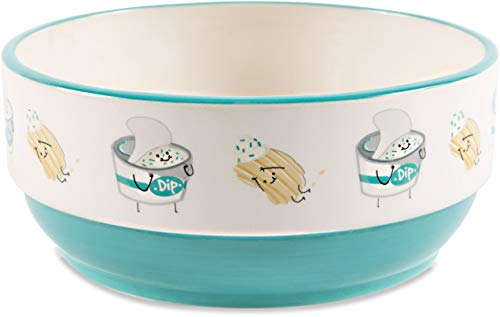 Pavilion - Chips & Dip - Patterned 6.25 Inch Teal Ceramic Snack Bowl - size: 6.25 Inch