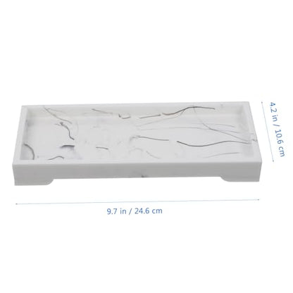 Sewroro Marble Design Synthetic Bathroom Vanity Tray White Storage Plate for Cosmetics Toiletries Jewelry Organizer Home Countertop Holder