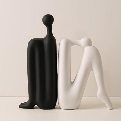 Linxia Abstract Ceramic Figurine Bookends | Matte Black & White Pair | Back-to-Back Design | Decorative Desk, Office & Window Display Accents - color: Matte Black & White