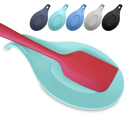 Turquoise Spoon Rest for Stove Top, XL 9.2 Inch, DISHWASHER SAFE | NON-STICK Silicone Surface for Quick Cleanup, Non-Slip, Safe for Glass and Induction Cooktops, Raised Edges Catch Drips - color: Pastel Turquoise - 1 Piece