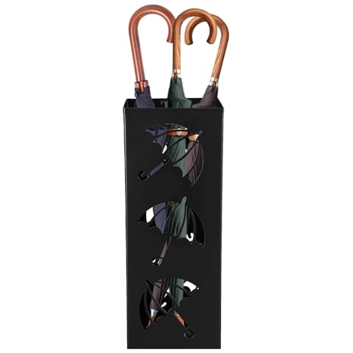 Metal Umbrella Holder Square Umbrella Stand Rack for Entryway Freestanding Rain Collection Umbrella Organizer Heavy Canes Walking Sticks Stand Rack for Indoor Home Office, 6.4" x 6.4" x 16.3", Black