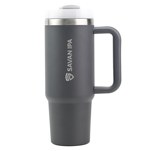 Insulated Tumbler, Gray, 30 oz | Stainless Steel Vacuum, Handle and Straw, Leak Resistant Lid, Fits Car Cup Holder - color: CHARCOL, size: 30 oz