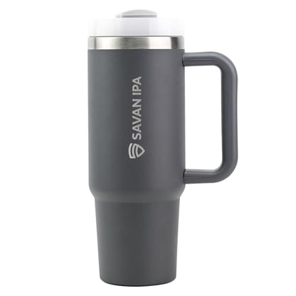 Insulated Tumbler, Gray, 30 oz | Stainless Steel Vacuum, Handle and Straw, Leak Resistant Lid, Fits Car Cup Holder - color: CHARCOL, size: 30 oz