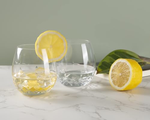 SHOSHIN Hand Cut Stemless Wine Glasses Lead-free Crystal Drinking Glass (15 Oz, Set of 4) | Hand-cut crystal stemless wine glasses with brilliant clarity, refined design, and versatile 15 oz capacity - color: Classic set of 4