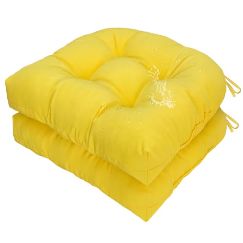 Gnostik 2 Pcs Outdoor Seat Cushions, Yellow Waterproof U Shaped Outdoor Chair Cushions Patio Chair Seat Pads for Porch, Garden Furniture, 18.6"X18.6" - color: Yellow