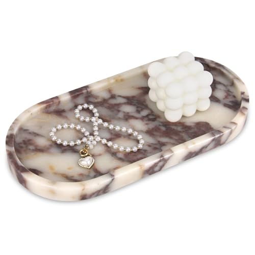 Oval Marble Bathroom Vanity Tray, Calacatta Viola, 12" x 6" x 0.8" | Natural Luxury Marble, Home Kitchen Bathroom Table Tray, Stone Decorative Countertop Tray, For Coffee Perfume Jewelry - color: Calacatta Viola, size: 5.9" x 0.7" x 11.8"