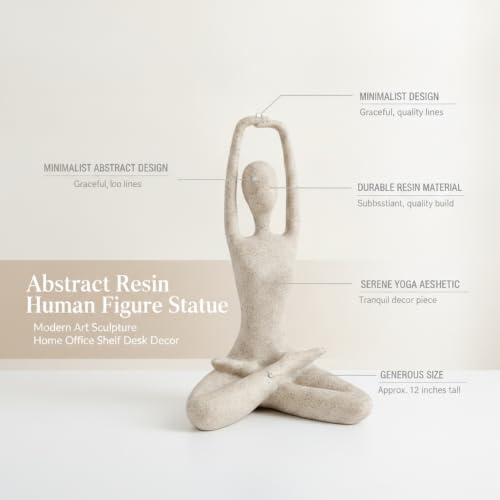 Modern Abstract Resin Human Figure Sculpture, Beige Minimalist Art Statue for Home Office Desk Shelf Decor - size: 8.27 x 3.74 x 11.81 in