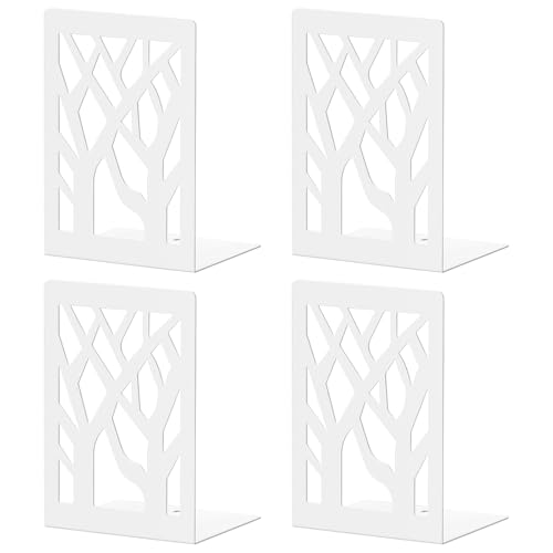 VFINE Withe Bookend 4-Piece, Tree Design Bookends for Shelves, Metal Book Ends for Desk, Decoration Stylish Bookshelf Bookends for Home Office School Supplies - style: White bookend 2 pairs