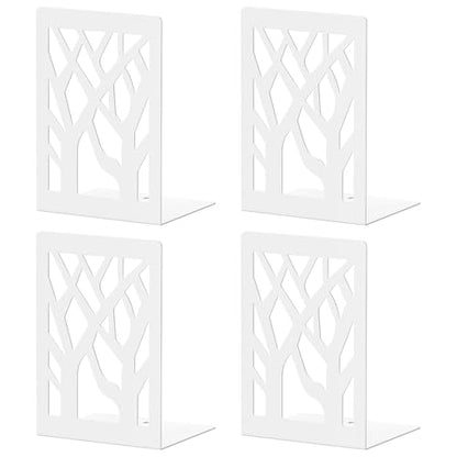 VFINE Withe Bookend 4-Piece, Tree Design Bookends for Shelves, Metal Book Ends for Desk, Decoration Stylish Bookshelf Bookends for Home Office School Supplies - style: White bookend 2 pairs