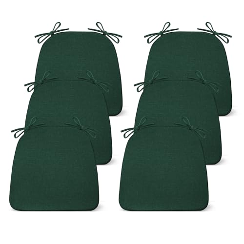 IASEAHK Chair Cushions for Dining Chairs Set of 6, Non Slip Kitchen Chair Pads, 17" x 16" x 2", Indoor Dining Chair Cushions with Ties, D-Shaped Seat Cushions for Kitchen Chairs, Dark Green - color: Dark Green, size: 6 Pack