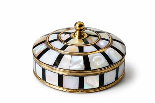 Round Hand Painted Decorative Jewelry Trinket Box Unique Gift for Home Decor Antique Metal Case with Mother of Pearl Sindoor/Coin/Jewelry Storage Box for Women (TYPE-10) - color: TYPE-10