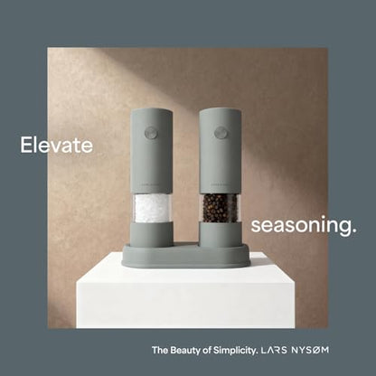 LARS NYSØM Electric Salt and Pepper Grinder Set I Automatic Salt and Pepper Mills with Adjustable Ceramic Grinder I AAA-Battery Operated Electric Spice Mill Set (Ash Gray) - color: Ash Gray