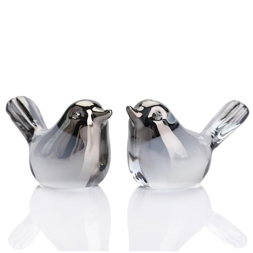 Small Bird Figurines Home Decor Glass Crystal Bird Statue (Silver) | Modern Decorative Ornaments for Living Room, Bedroom, Farmhouse, Office Desktop, Book Shelf, Coffee Table, Cabinets - color: Silver