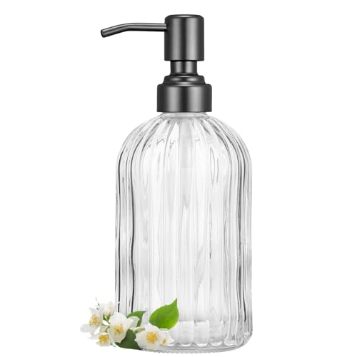 Clear Glass Soap Dispenser | with Matte Black 304 Rustproof Stainless Steel Pump 18oz for Kitchen and Bathroom Hand Soap Dispenser Bottle - color: Clear-black Pump