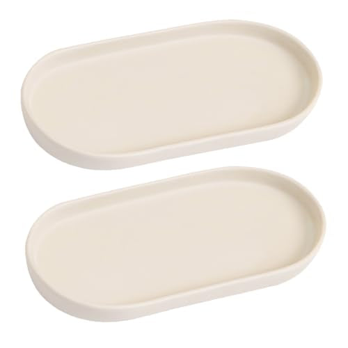 2 Pack Matte Beige Round Soap Dispenser Tray - 8'' Ceramic Vanity Tray & Organizer Plate Set, Bathroom & Kitchen Countertop Decor for Soap Dispenser, Jewelry, Cosmetics, Sink - color: Beige - 2 Pack
