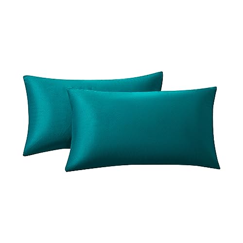 RainRoad Dark Teal Throw Pillows Covers Set of 2,12x20 Inch | Teal Pillow Covers Soft Velvet Decorative for Couch Bed - color: Dark Teal, size: 20" x 12" (Pack of 2)