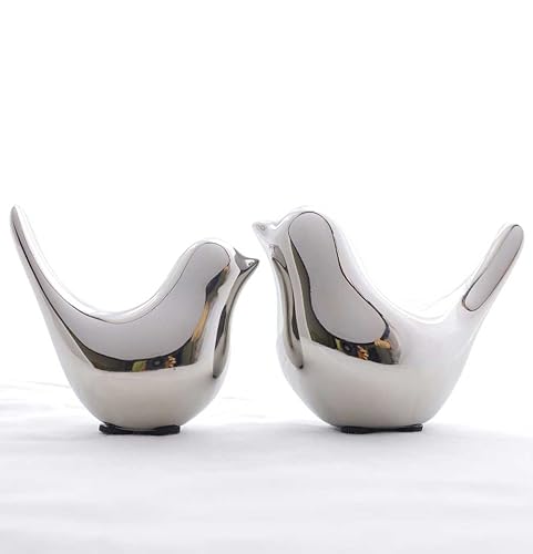 Set of 2 Silver Bird Sculptures, Silver Bird Decor,Bird Decorations,and Modern Fall Shelf Home Decor Accents for Living Room Shelves, Bookshelves, and Coffee Tables - color: Silver, size: S&M