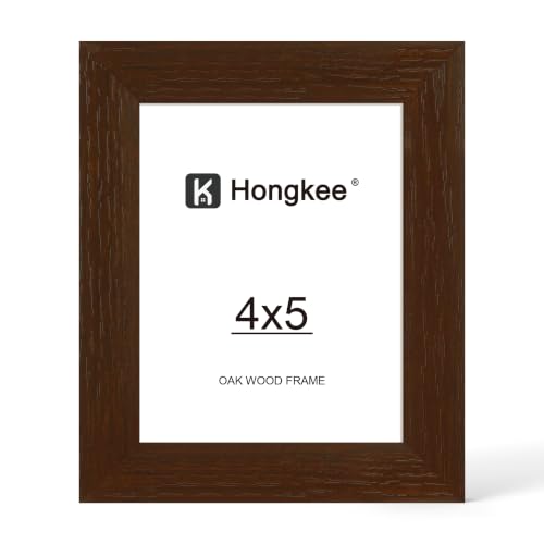 Hongkee 4x5 Oak Wood Picture Frame (1 Pack, Walnut) with Real Glass Cover | Solid Wood 4 x 5 Small Frame for Wall or Tabletop Display - Includes Easel Back, Vertical Hang - Ideal for Home, Office - color: Walnut, size: 4X5 in