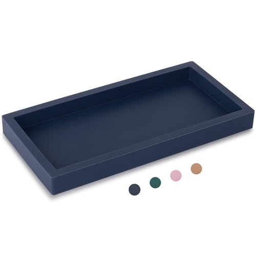 Silicone Bathroom Vanity Tray Dish Soap Holder Sink Organizer, Dark Blue | Small, Thickened Silicone, Easy to Clean, Waterproof, Non-Slip, for Countertop, Kitchen, Bedroom, Dresser - color: Navy Blue, size: 7.9" x 4.0"