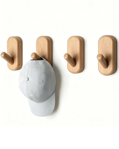 Wooden Wall Hooks for Hanging - 4 Pack Heavy Duty Coat Hooks Wall Mount- Solid Natural Wood Hat, Bag, Backpack & Towel Hooks - Modern Key Holder for Bathroom & Entryway (Beech) - color: Beech
