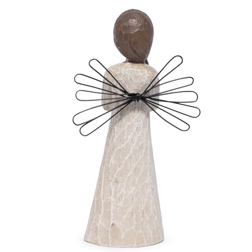 Hodao Praying Angel Figurine, 5.1in Hand-Painted Resin, Rustic Wood-Carved Look with Metal Wire Wings, Small Tabletop Decor for Home Indoor, Spiritual Figurines & Ornaments, Sympathy Gift - style: Z-praying-small