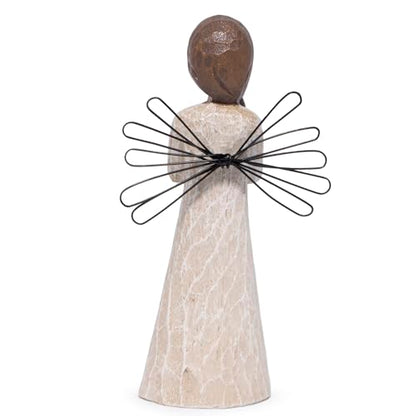 Hodao Praying Angel Figurine, 5.1in Hand-Painted Resin, Rustic Wood-Carved Look with Metal Wire Wings, Small Tabletop Decor for Home Indoor, Spiritual Figurines & Ornaments, Sympathy Gift - style: Z-praying-small