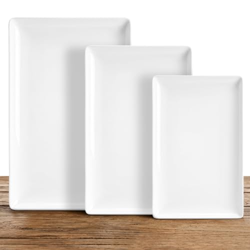 Kassel Ceramic Serving Platter Set White Porcelain Serveware for Parties & Entertaining Decorative Oven-Safe Serving Dishes Platters for Food Meat & Turkey (Small Rectangular 14”/12”/10”, Platter) - size: Small Rectangular 14”/12”/10”