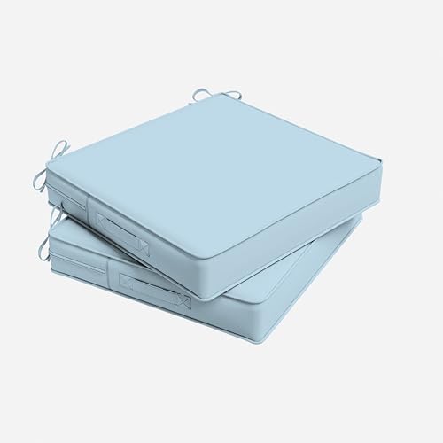Outdoor Chair Cushion 17 x 16 x 3 Inches Patio Furniture Outdoor Waterproof Seat Cushion, Patio Chair Cushion with Handles and Ties, Square Dining Chair Cushion Set of 2, Sky Blue - color: Sky Blue, size: 17×16×3 in