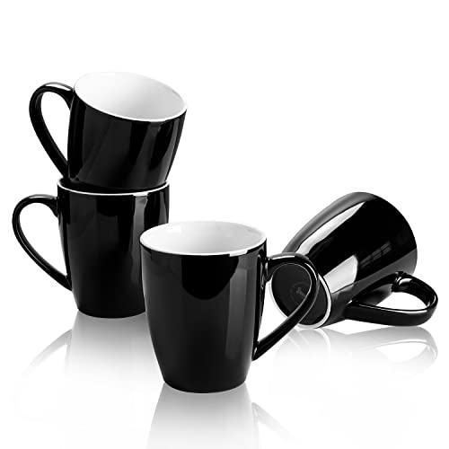 Sweese Porcelain Coffee Mugs - 16 Ounce (Top to the Rim) for Coffee, Latte, Tea, Cocoa, Set of 4, Black - color: Black, size: 4 Count (Pack of 1)