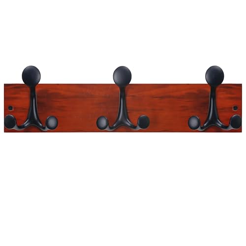 SKOLOO 17-Inch Cherry Wood Coat Rack Wall Mount with 3 Triple Hooks - Ideal for Family Entrances, Classrooms, and Pet Supplies Storage - Perfect Coat Hooks for Wall - color: Cherry, size: 17 inch with 3 hooks