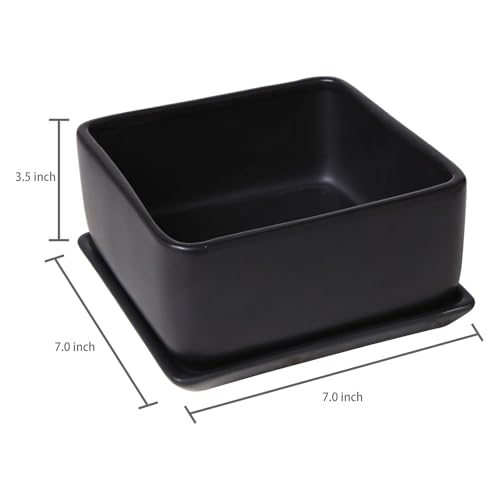 MyGift Black Ceramic Square Indoor Planter with Drainage Hole & Tray | Modern square ceramic planter adds sleek style to small plants and succulents, with a drainage hole and removable drip tray - color: Black