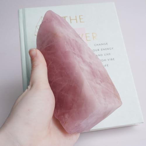 Natural Rose Quartz Bookends with Rubber Feet 3-4Lbs Heavy Duty Non-Slip Pink Crystal Bookends | Raw & Polished Stone | Healing Office Decor Gift - size: 3-4 LBS