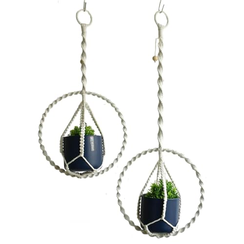 2-Pack Plant Hanger with, Handcraft Planter Holder, Boho Chic Handmade Pot Holder for Home/Window Decoration, 2 Sizes 11.8"*23.6", 11.8" *31.5", Beige (No Pot and Plant Included) - color: Beige